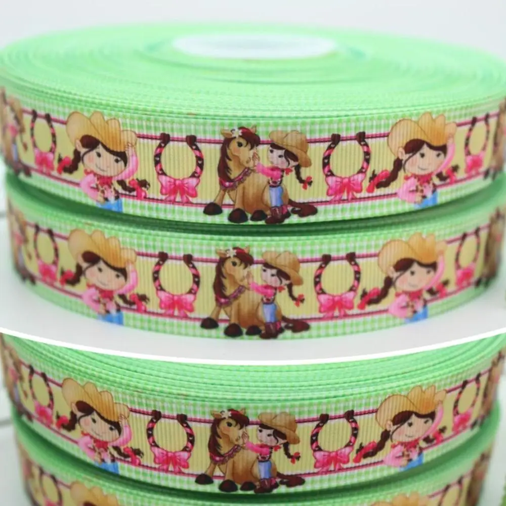 7/8 &quot22 мм Мультфильм Корова Девушки Зеленый Печатных Grosgrain Ленты Луки Diy