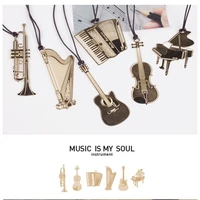 6pcs music metal bookmark gold color musical instrument piano violin harp guitar bookmarks book marker office school a6832