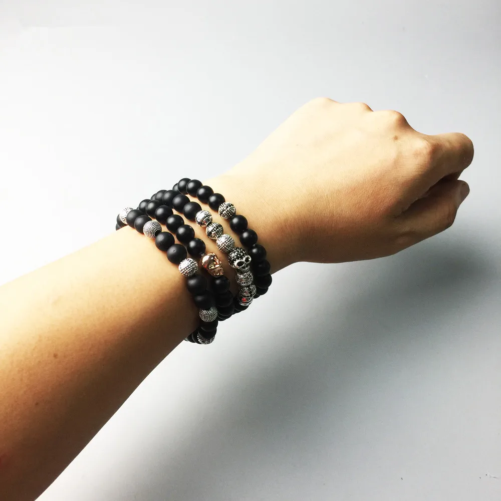 Черный обсидиан 8 мм матовые бусины и серебряный Цирконий браслет с крестом из