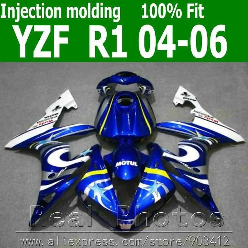 100% литья под давлением настроить обтекатель комплект для YAMAHA 2004 2005 2006 синий белый