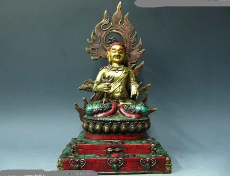 

xd 00792 Tibet Pure Bronze Gild inlay ruby beryl coral turquoise Acalanatha Buddha Statue