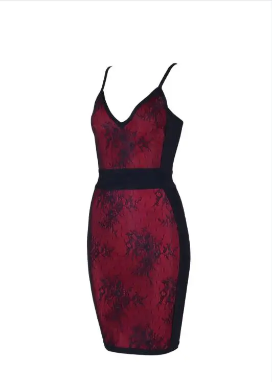 Кружевное красное Бандажное платье с треугольным вырезом трикотажное