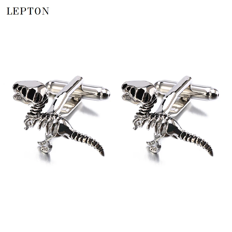 

Lepton Metal Animal Cufflinks For Mens Shirt Cuffs Cuff links Brand Real Sales Silver Color Dinosaurs Cufflinks Relojes gemelos