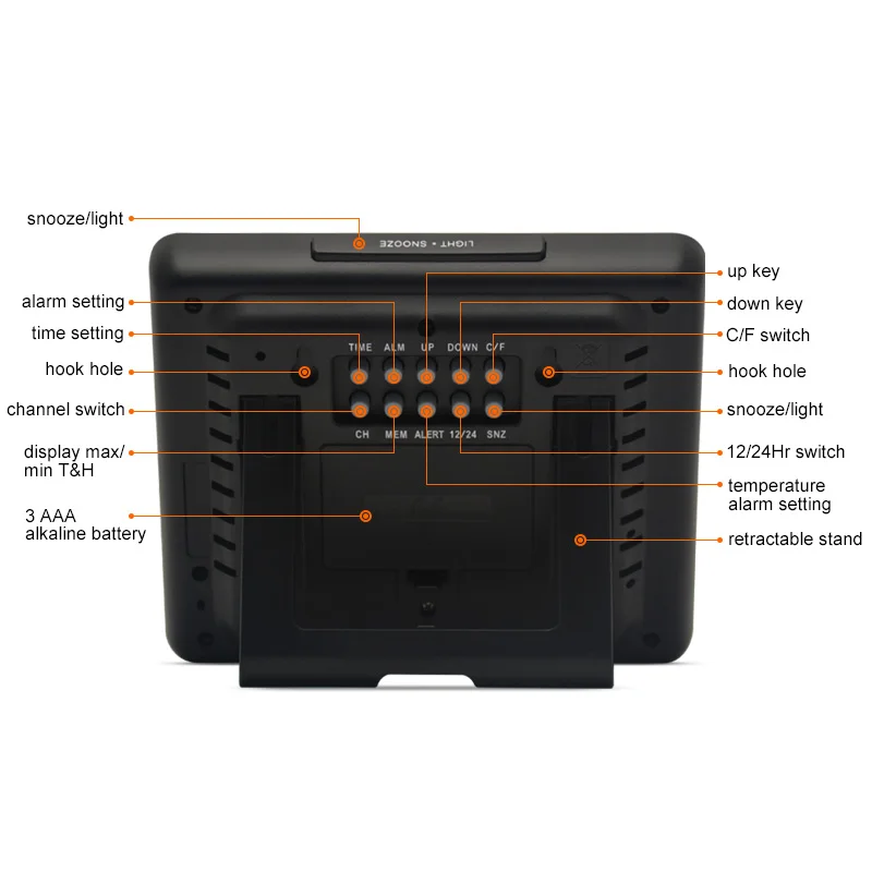 DCF Radio Controlled Weather Station Black Clock Forecast Backlight Indoor Outdoor Temperature Humidity Monitor | Инструменты