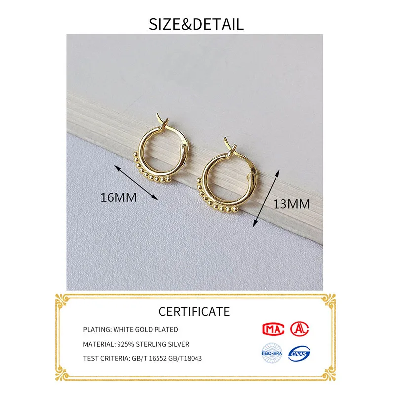 INZATT Real 925 Sterling Silver Geometric Stacked Beads Hoop Earrings For Fashion Women Minimalist Round Fine Jewelry | Украшения и