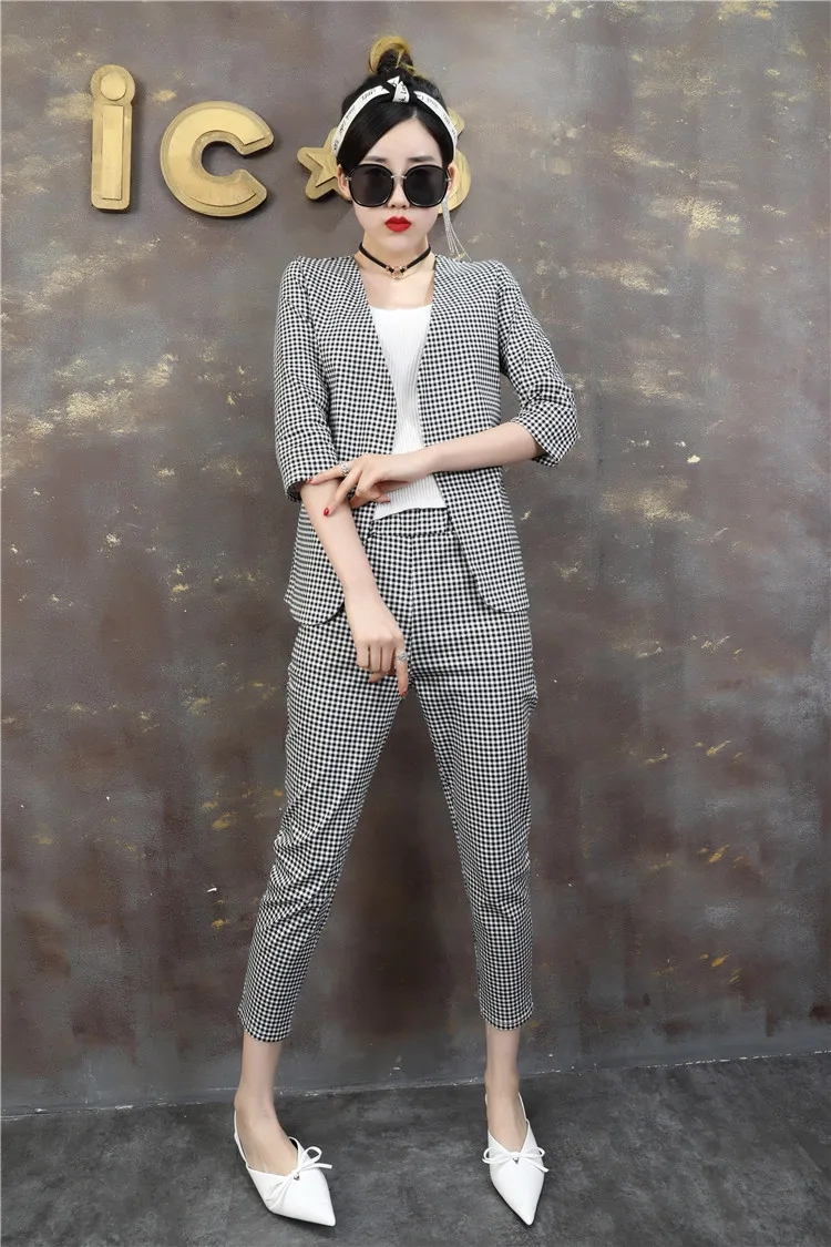

Vintage Plaid Thicken Women Pant Suits Double Breasted Jacket Blazer & Pant Retro Female 2 Pieces Set 2020 Autumn Suits