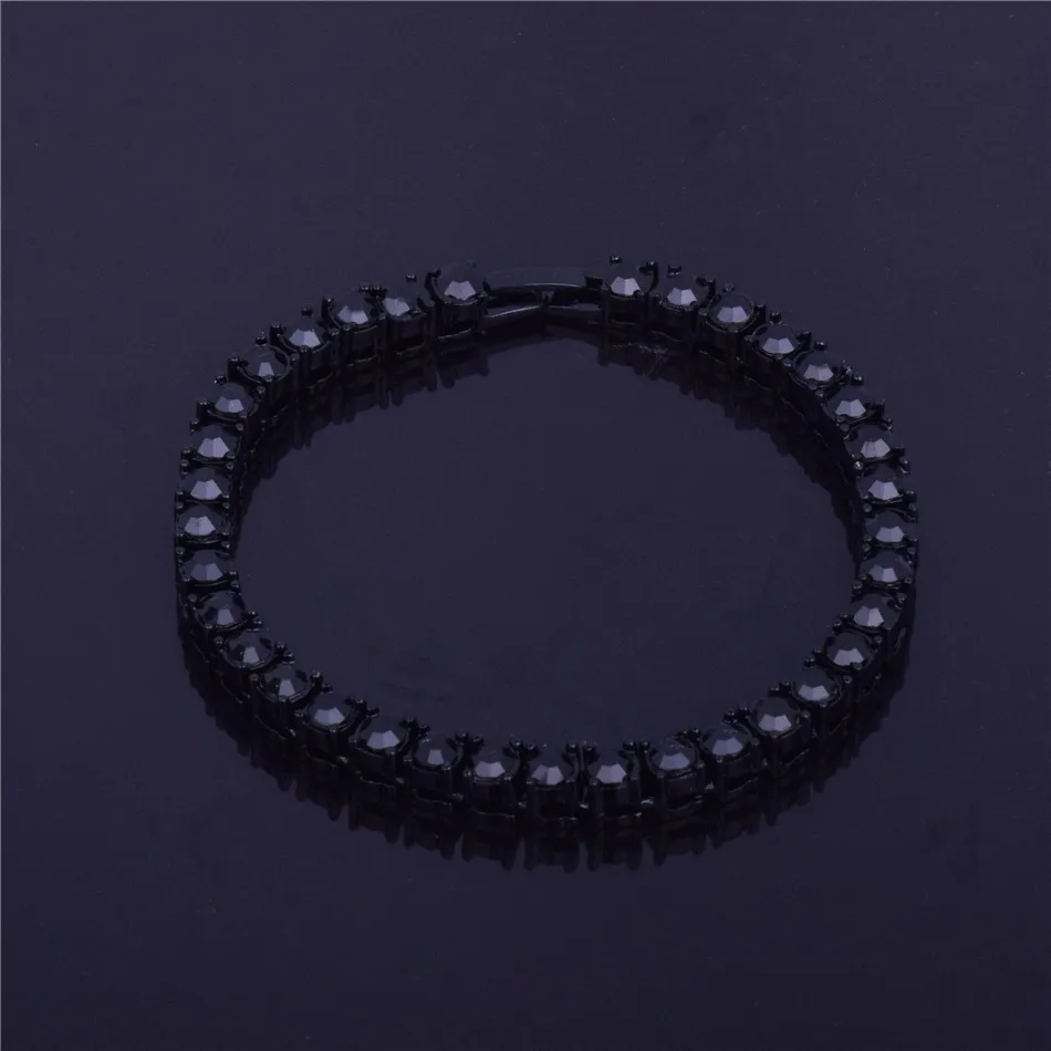 Модный хип-хоп мужской браслет серебро/золото черный Iced Out 1 ряд Стразы Bling цепь теннисный браслет для мужчин ювелирные изделия