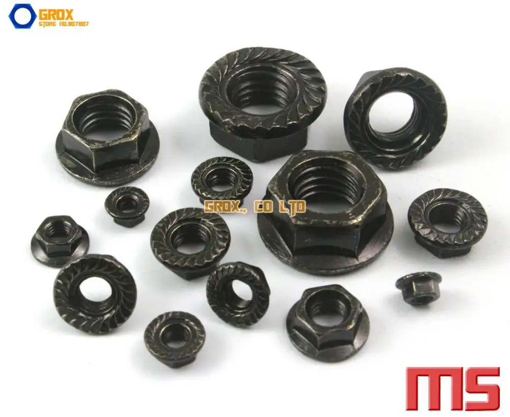 100 Pieces M5 Metric Thread Hexagon Serrated Flange Nut Flanged Nut DIN 6923