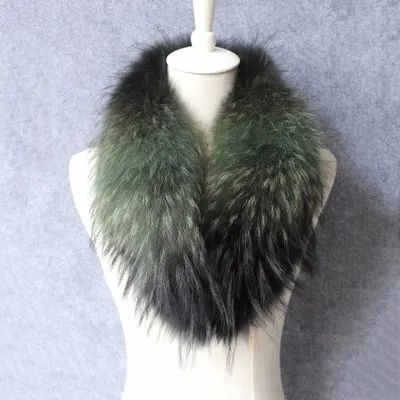 color 12 green Воротник из натурального меха енота с зажимом; коричневый, красный, зеленый, розовый цвет; шарф из натурального меха; роскошный пушистый шарф - Цвет: color 12 green