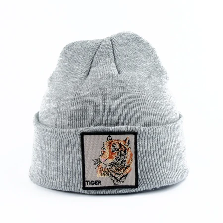 Новинка; детская шапка с изображением волка; Skullies Beanies; зимняя шапка для мальчиков и девочек; толстые вязаные шапки для детей - Цвет: tiger gray