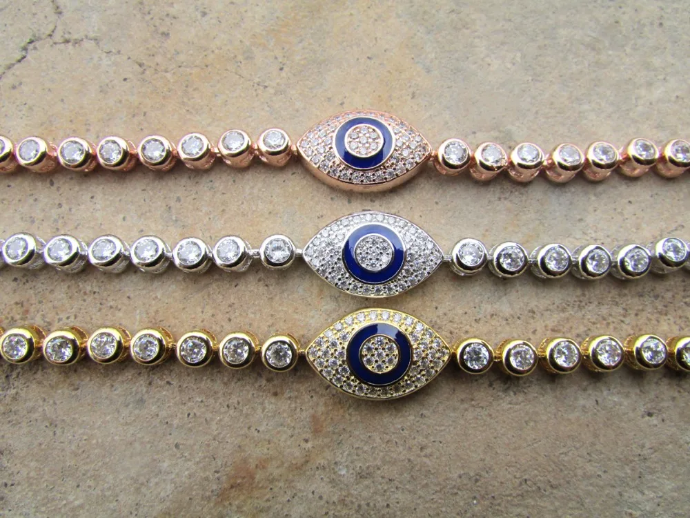 top quality 2018 promotion micro pave cz blue evil eye charm tennis CZ luxury girl women lucky gift nice bracelet jewelry | Украшения и