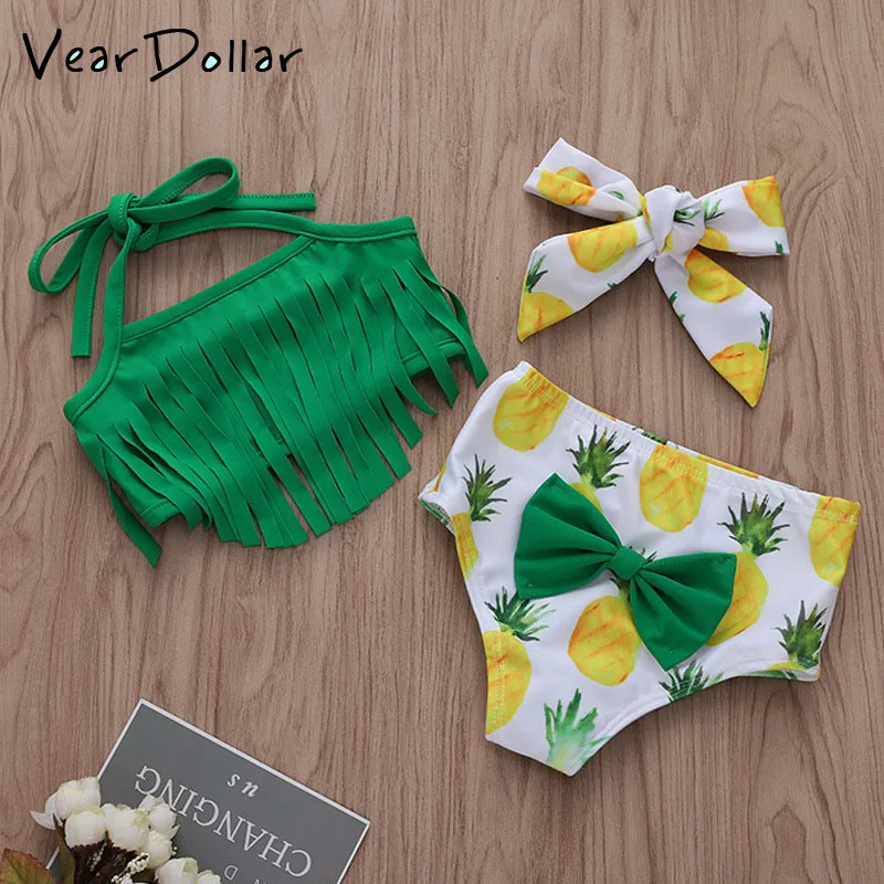 

VearDoller Baby Girls Swimwear Pineapple Print Tassels Top + Bow Shorts Two Pieces Clothing Sets Summer Fashion Toddler Swimsuit