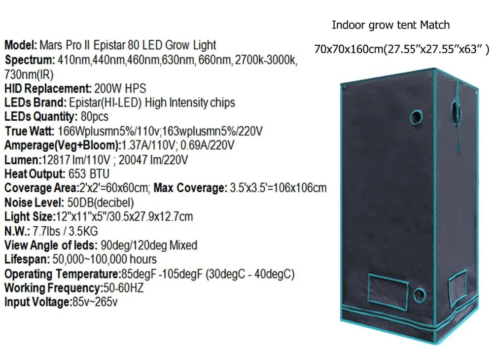 Mars pro II 400 Вт полный спектр светодиодный светильник для выращивания Epistar и 70x70x160 см растительный тент для внутреннего сада Гидропоника лампа для выращивания растений