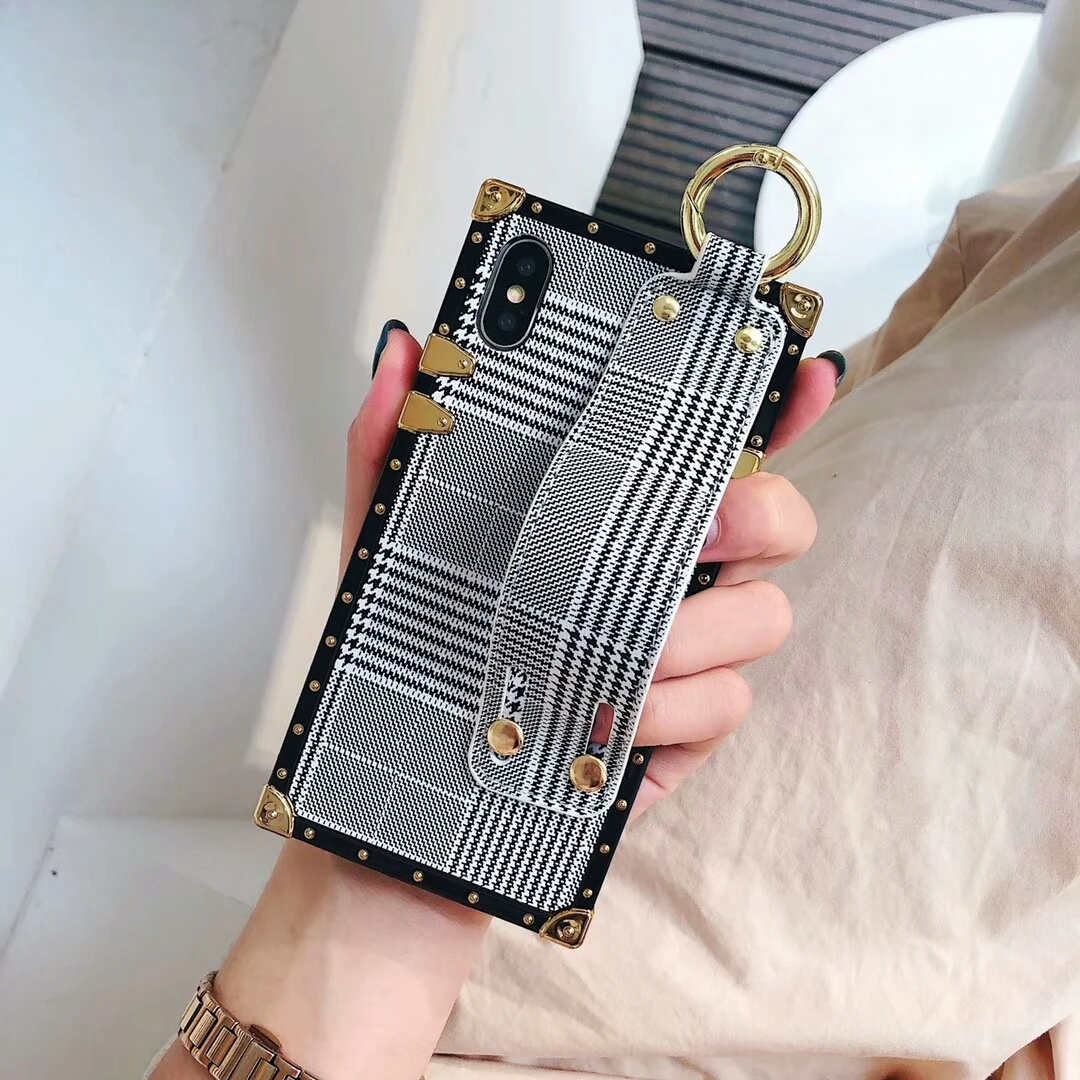 Tide брендовый роскошный чехол с квадратным покрытием для IPhone X 6 6 S 7 8 Plus английский клетчатый браслет кронштейн задняя крышка для телефона