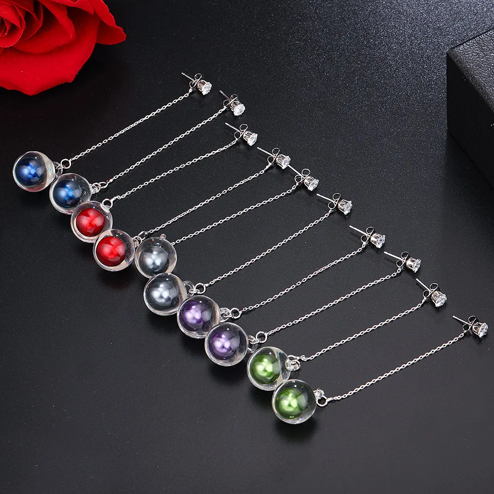 Женские акриловые висячие серьги HanCheng Длинные круглые с пятицветными шариками