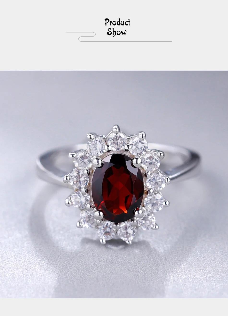 Gem's Ballet Kate Princess Diana 1.47Ct натуральный гранат, нимб обручальное кольцо, настоящее чистое 925 пробы Серебряное ювелирное изделие для женщин
