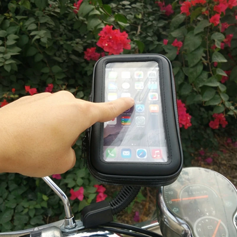 phone holder motorcycle mobile support case for iphone x 8 plus s9 gps waterproof bag for moto rear view mirror stand holders free global shipping