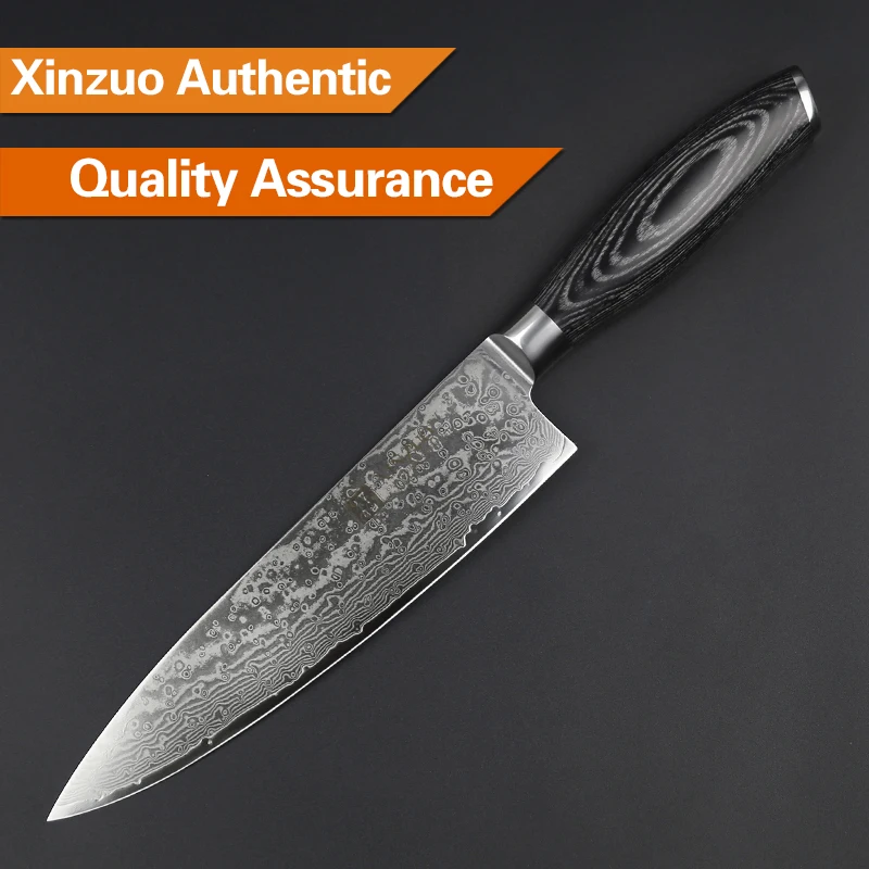 XINZUO 8 дюймов нож шеф-повара Gyuto нож японский VG10 Дамасские кухонные ножи из нержавеющей стали нож мясника Pakka с деревянной ручкой