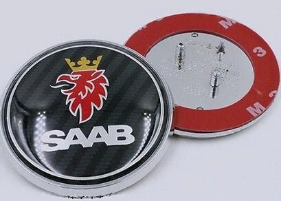 Carbon 3 pins 2 шт., 68 мм, автомобильный Стайлинг, SAAB, SCANIA, синий, черный, карбоновый, передний, задний багажник, значок, эмблема, авто логотип, 2/3 штифтов - Цвет: Carbon 3 pins