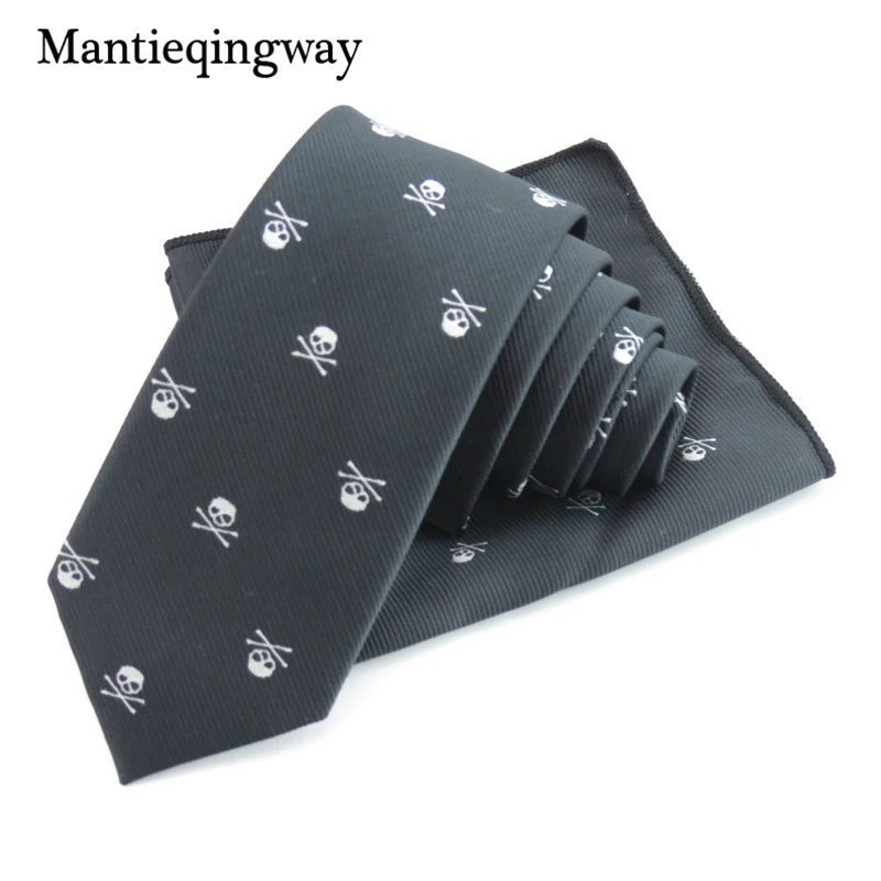 Mantieqingway деловой платок галстуки полиэстеровый галстук набор Череп карманный
