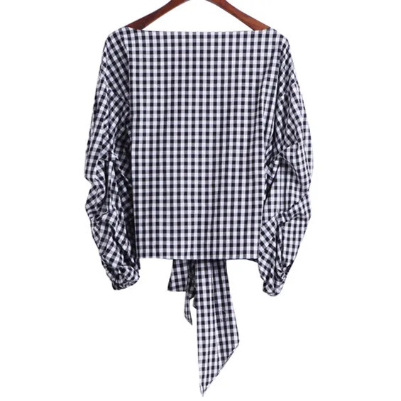 М &amp B высокое качество мода британский винтаж плед с плеча рюшами туника