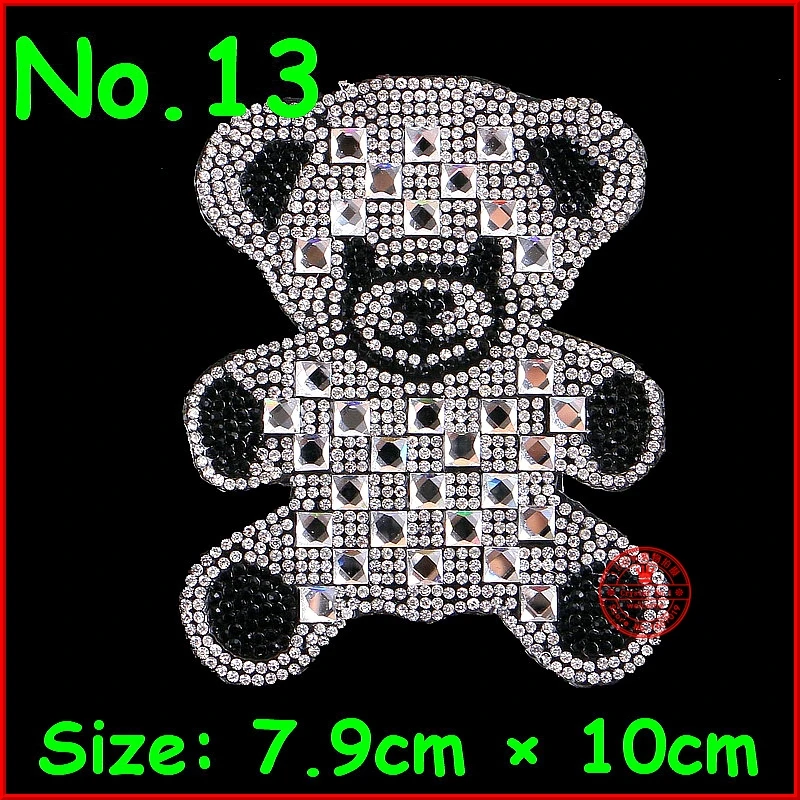 

1 pcs/lot Hotfix Rhinestones Patches Bear Motif Iron On Crystal Applique Patches For Children Women T-Shirt Clothing Wedding