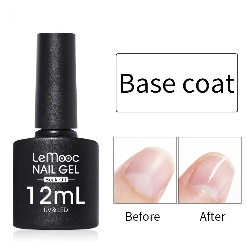 12ml Base Coat LEMOOC 1 флакон 12 мл верхнее покрытие матовое УФ-гель Базовое покрытие без протирания верхнее покрытие набор для геля Lak Профессиональный впитывающий УФ верхнее покрытие наборы - Цвет: 12ml Base Coat