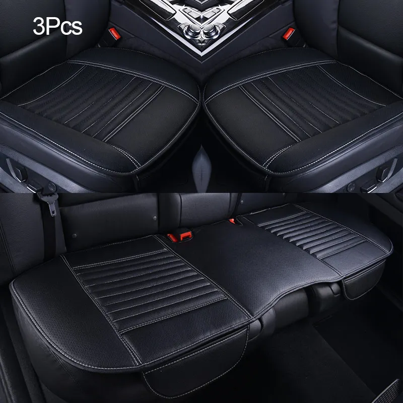 White line 3pcs Автомобильные чехлы для сидений, кожаные чехлы для сидений автомобиля, универсальные автомобильные подушки, коврики, четыре сезона, набор, аксессуары для салона автомобиля - Название цвета: White line 3pcs