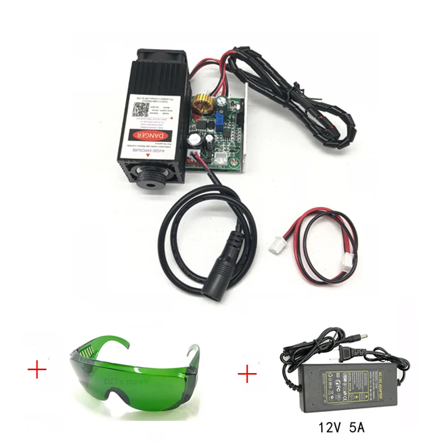 with power supply 5,5 Вт Высокая мощность 445нм фокусировка синий лазерный модуль лазерная гравировка и резка ttl Модуль 5500 мВт лазерная трубка+ очки - Цвет: with power supply