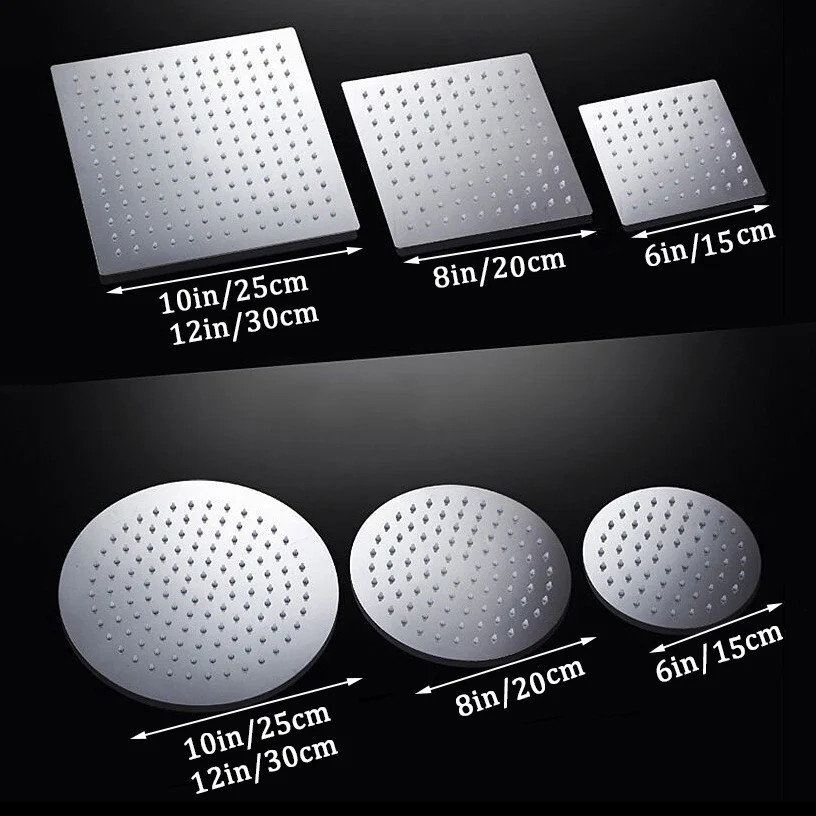 

Round & Square Stainless Steel Ultra-Thin Showerheads 12/10/8/6 Inch Rainfall Shower Head Rain Shower Chrome Finish 9252