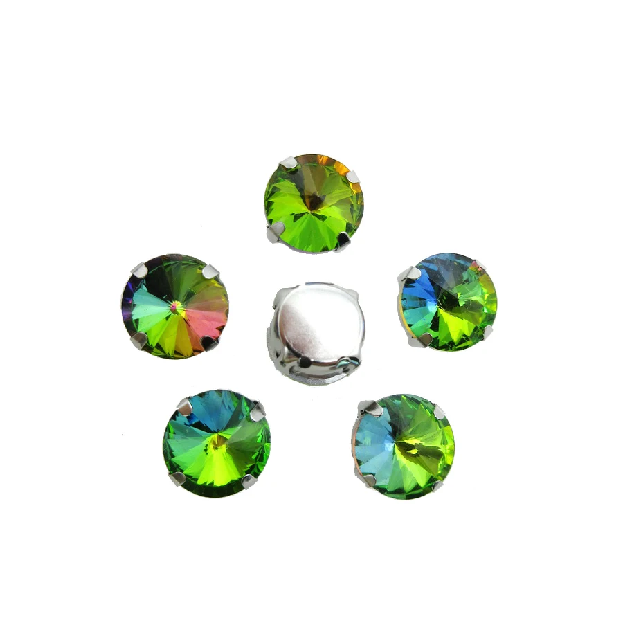 Rainbow AB Серебряные коготь настройки 7 размеров блестящие круглые Rivoli Форма стекло Кристалл Стразы flatback пришить стразы обувь, одежда отделка diy - Цвет: Rainbow AB