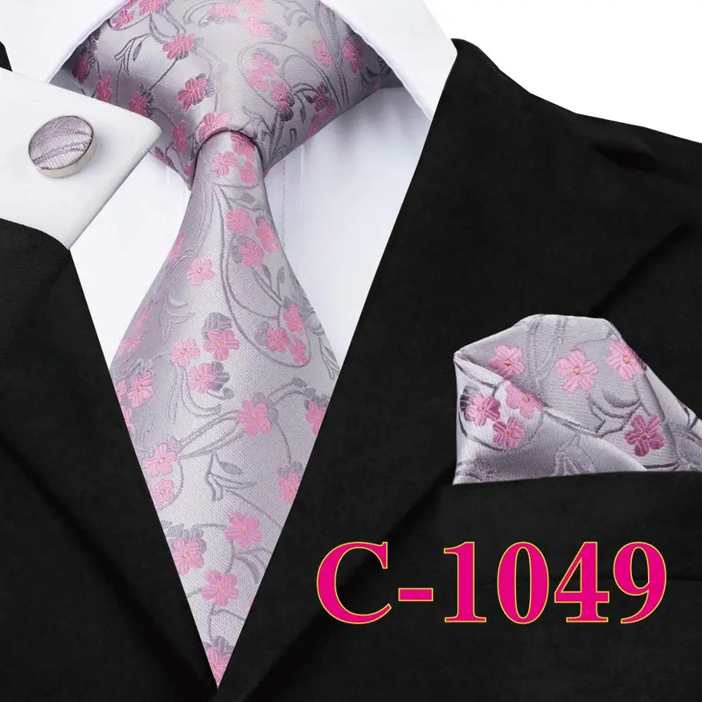 C-1049-S Модные серые розовые цветочные 8,5 см ширина галстук Hanky запонки наборы мужские шелковые галстуки для мужчин формальные свадебные C-1049 - Цвет: C-1049-S