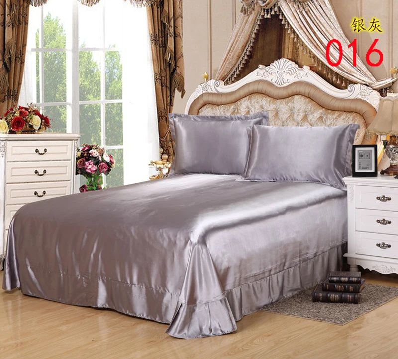 

Silver Gray Tribute Silk King 1Pcs Sheets Flat Bed Sheet Bedsheet Bedclothes Bedding Home Hotel 245x250cm Bed Linens Bed Lining