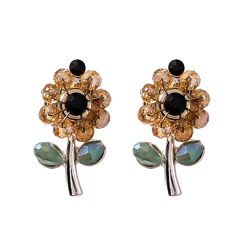 Новый корейский сладкий цветок красочные лепесток серьги небольшой кристалл