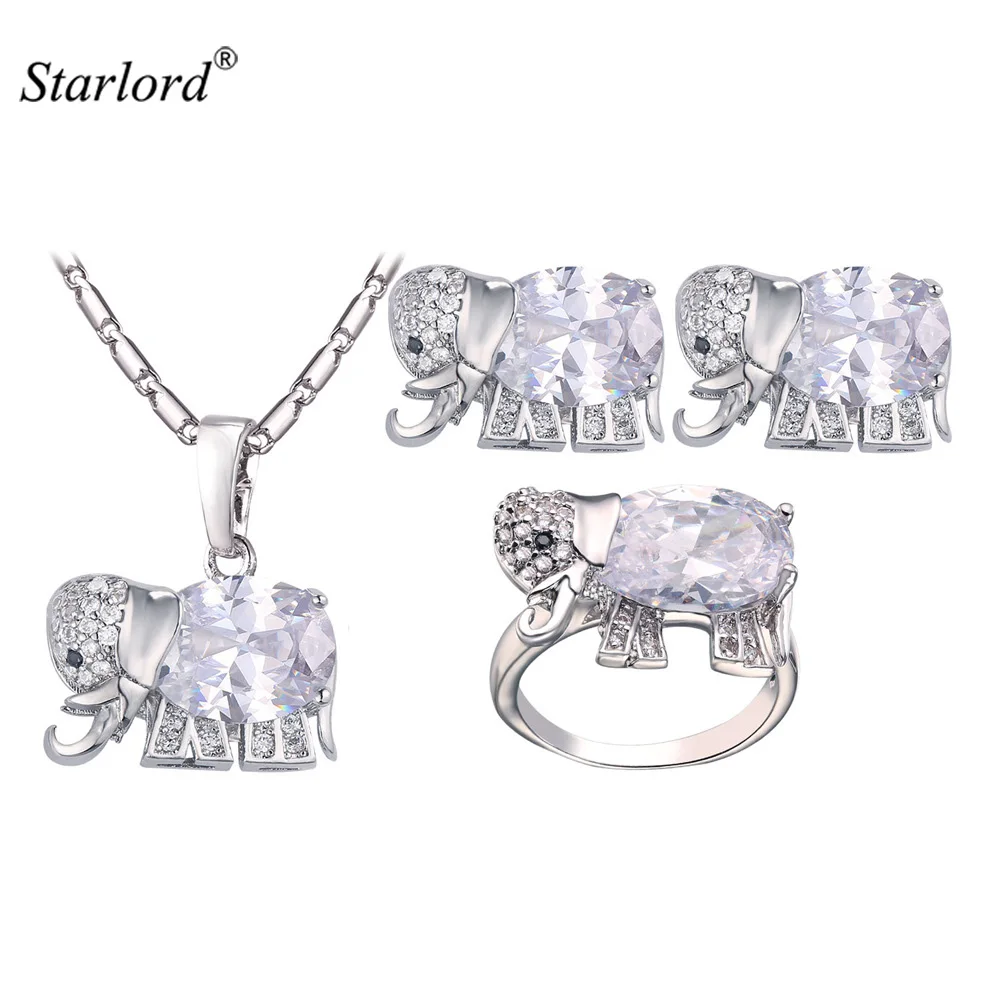 Женский комплект украшений в виде слона ожерелье серьги кольцо с кубическим