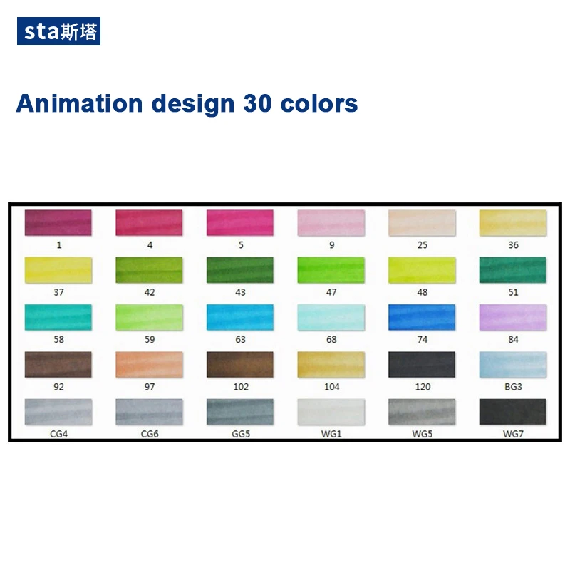 Animation design 30 STA 30/40/60/80/128 маркеры кисти, спиртовые чернила профессионального качества, двойной наконечник скошенный и мягкая кисть, идеальные маркеры для дизайна и рисования манги, аниме, скетчей - Цвет: Animation design 30