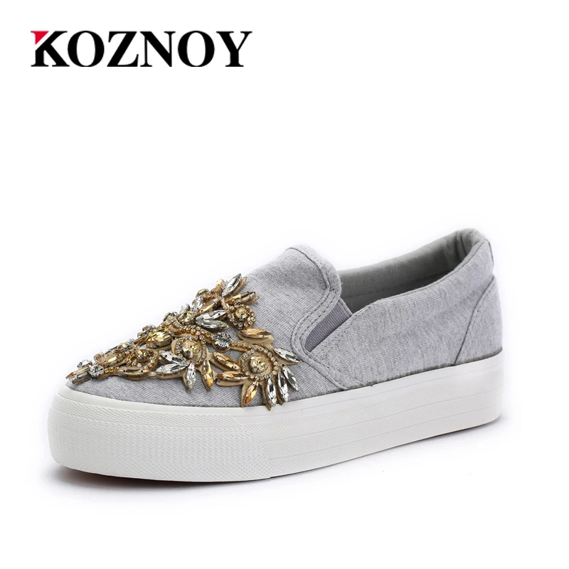 2017 Новая Мода Холст Женщины Повседневная Обувь Люксовый Бренд Горный Хрусталь