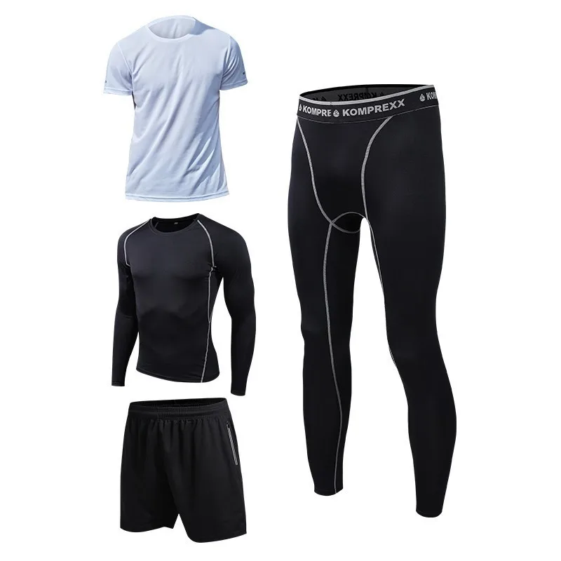 Men sportswear-W4 Мужской комплект для бега, черный, серый, белый цвет, тренировочная одежда для мужчин, эластичный рефлективный тренировочный костюм, дышащая тренировочная Спортивная одежда для бега - Цвет: Men sportswear-W4