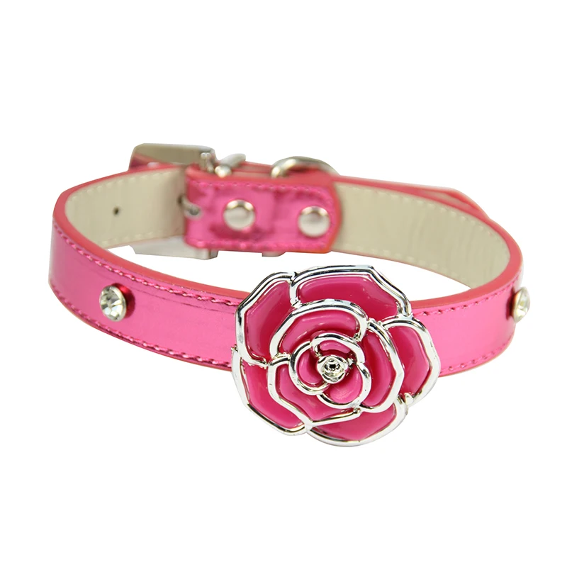 Мода Роза Цветок Bling Pet Собака Щенок Ошейник регулируемый - Цвет: Rose Red