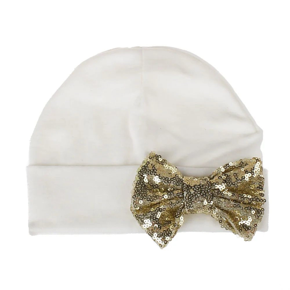 2018 Милая Хлопковая шапочка для сна с блестками и бантом маленьких девочек