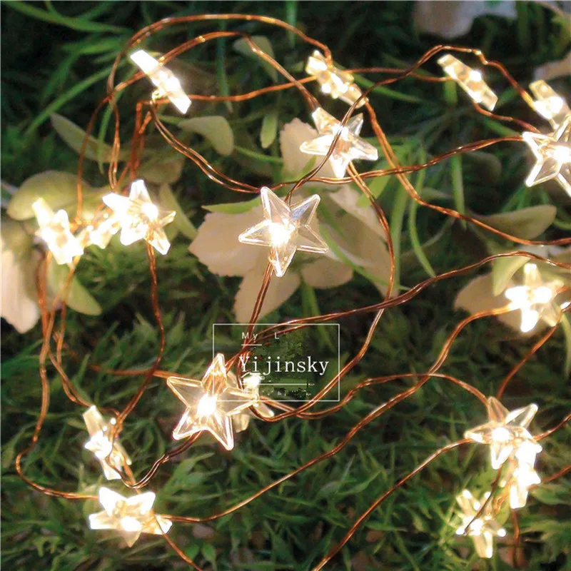 2PCS 3M 30 LED The stars Copper Wire String Fairy Lights Button Battery for Holiday night Party Wedding Christmas wreath DIY | Лампы и