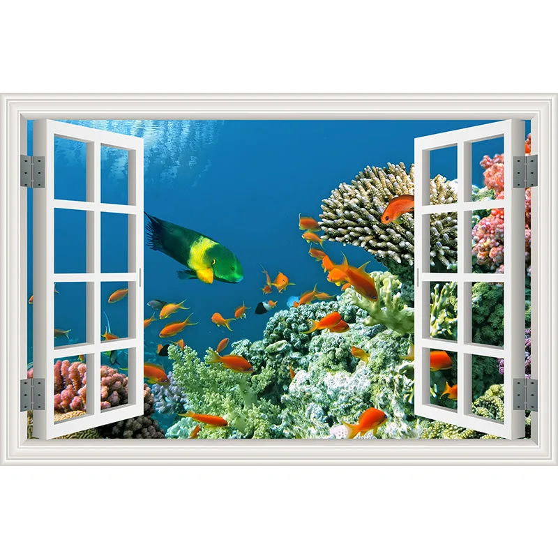 Underwater Fish Dolphin 3d Vivid Window Wall Stickers DIY decals Bathroom Living Room Bedroom Home Decoration Poster | Дом и сад