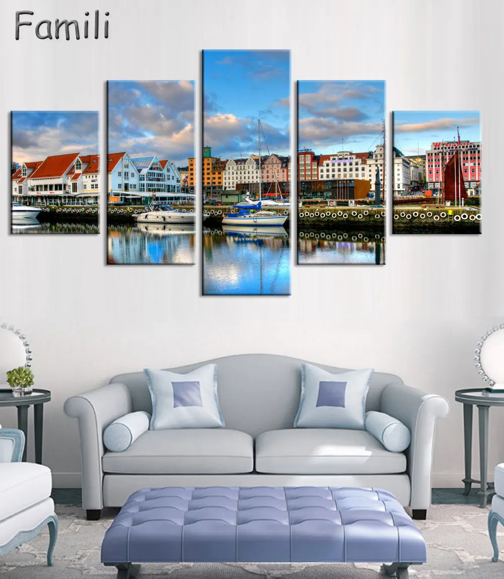 Модульная Настенная картина 5 панелей Ночной пейзаж Норвегии АРНА плакат HD
