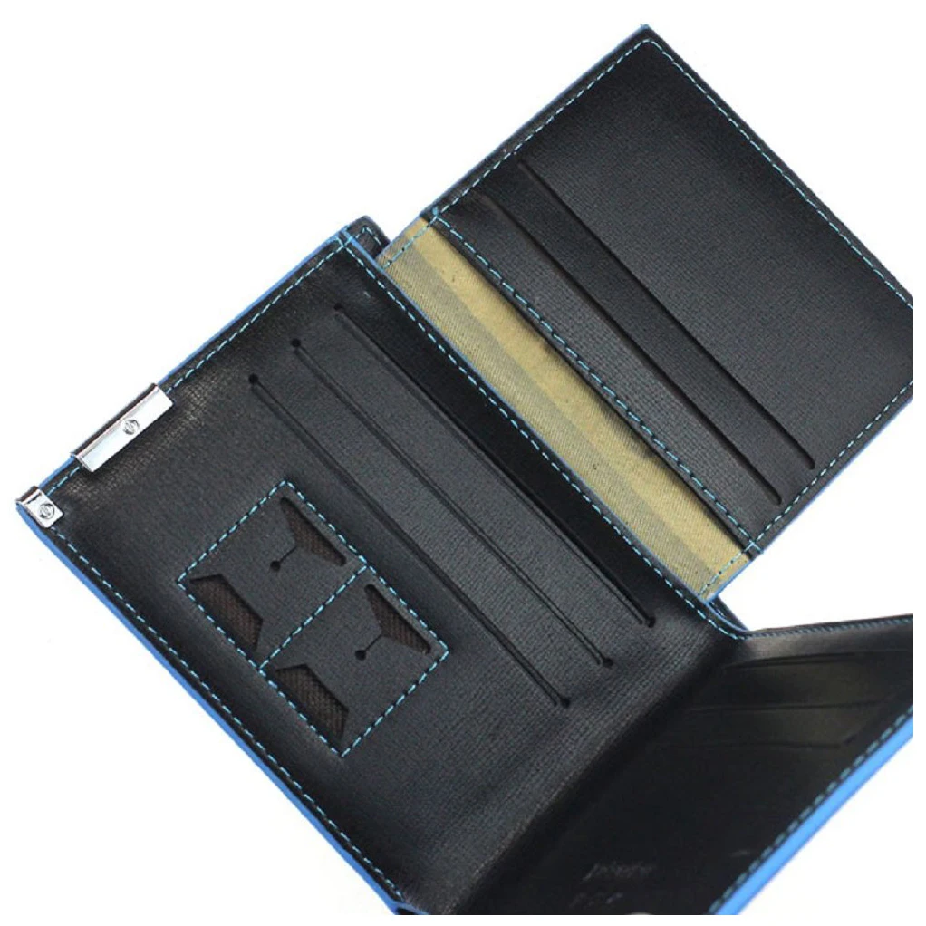 

Man Wallet Card Leather Bag Pockets Bifold Money Clip (Black + Blue)