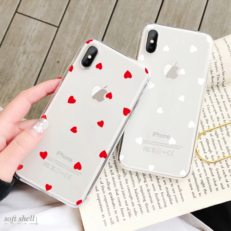 Милый чехол из ТПУ с изображением сердца для iPhone XS Max X XR 7 8 6S 6 Plus модный прозрачный