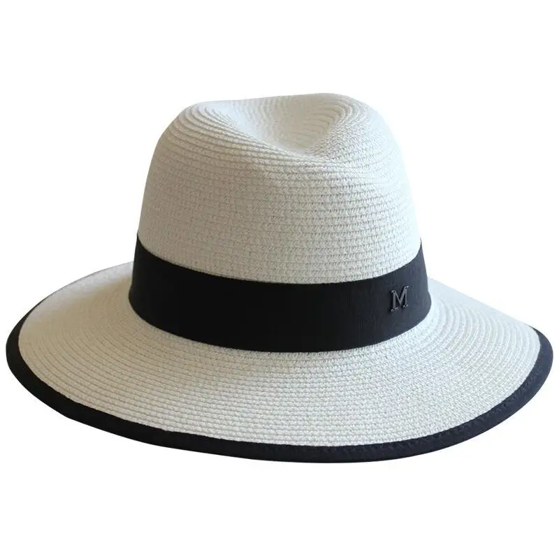 Шляпа женская Соломенная с широкими полями и надписью M Пляжная Панама защитой от