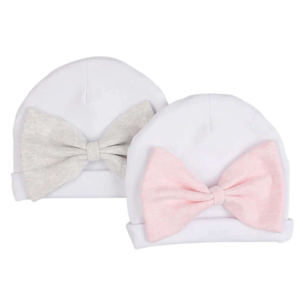 Белая детская шапочка с большим бантом для новорожденных мальчиков и девочек