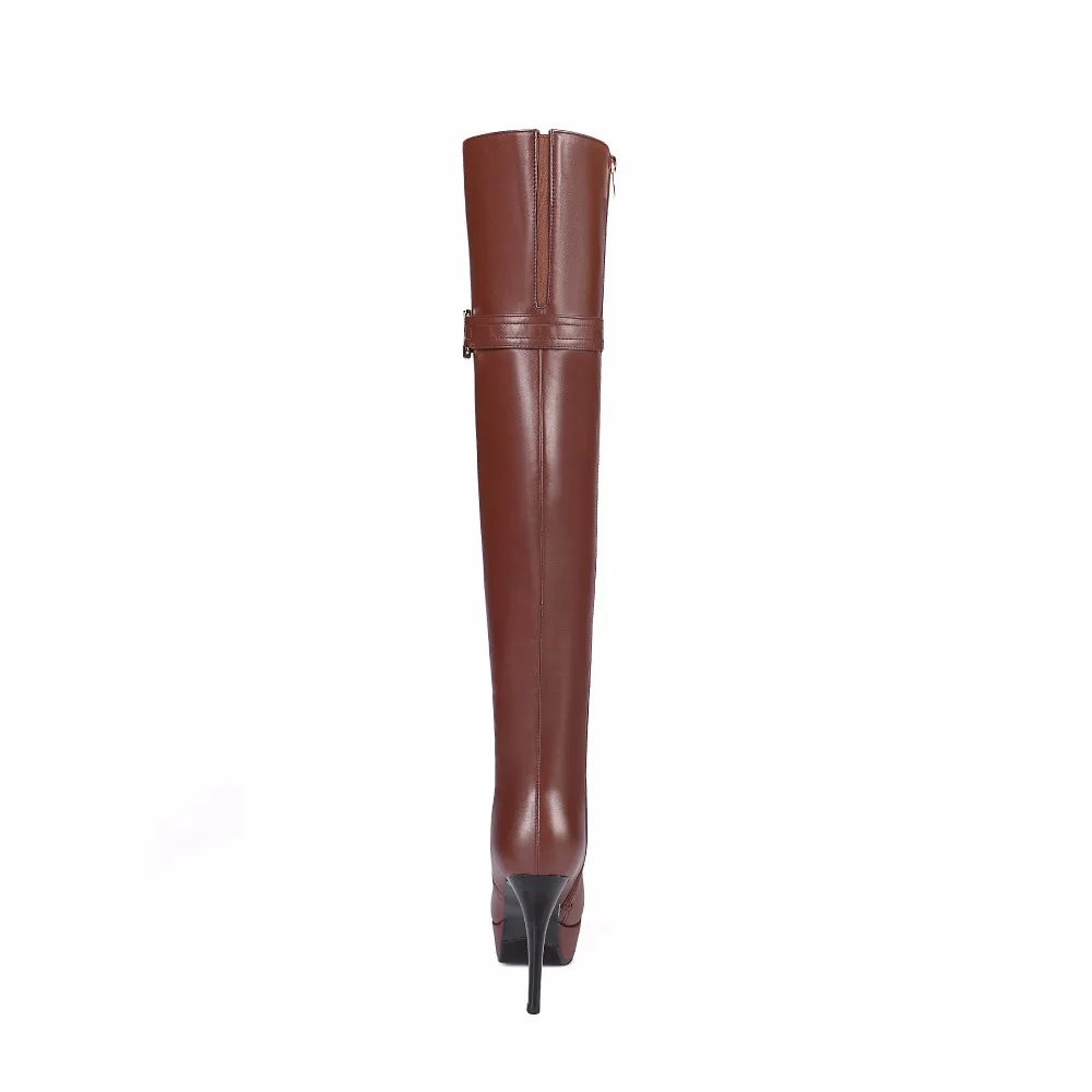 Женские сапоги из натуральной кожи на платформе с круглым носком|thigh high boots women|thigh
