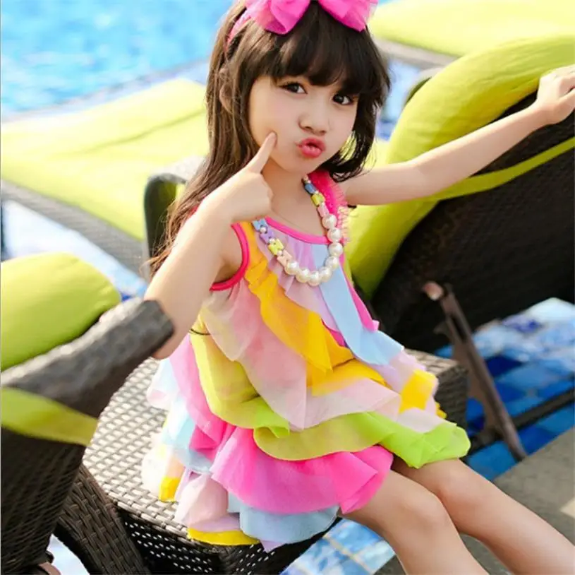 Girls baby rainbow dress 2019 summer new sweet style sleeveless mesh kids loose mini children clothes 4-12Y ws670 | Детская одежда и