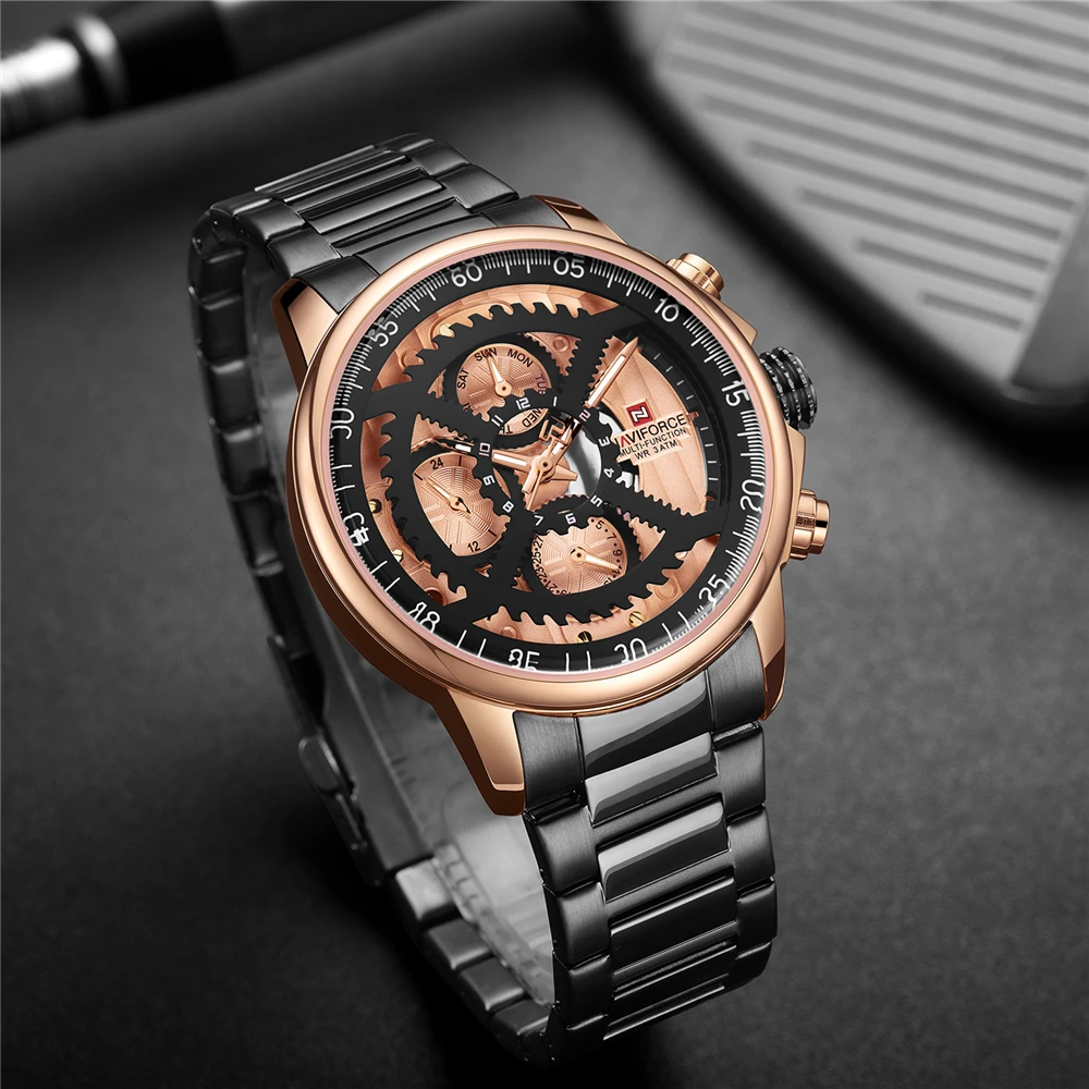 NAVIFORCE Mens Watches Top Brand Luxury Men's Casual Sport Quartz 24 Hour Date Watch Full Steel Military Wrist Male Clock | Наручные